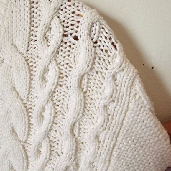 EUC GH BASS CREAM COTTON BLEND CABLE KNIT CREW NECK PULLOVER SWEATER SIZE XL - Picture 6 of 14